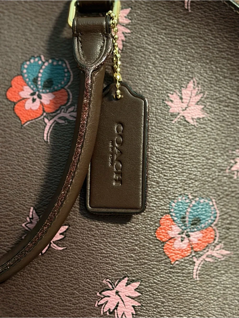 Coach Sierra Satchel Floral Print Oxblood Brown Crossbody F11919 Leather Trim